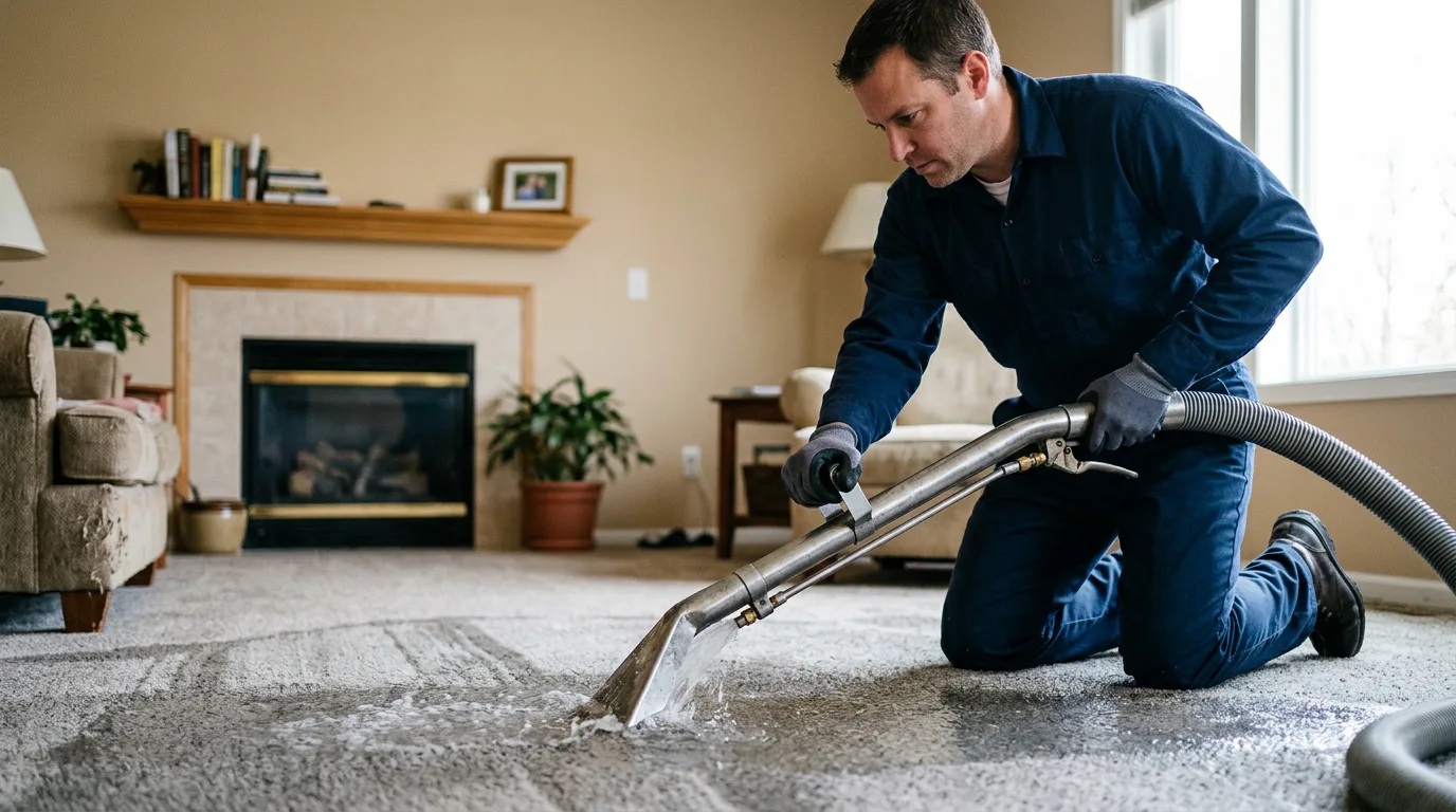 Water damage restoration technician working near Rockford, MN
